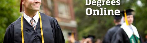 Image of male student in graduation gown and cap. Reads "OSU Degrees Online"