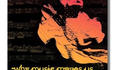 Black background with red and orange image of woman dancing. Reads "Why Music Moves Us Jeanette Bicknell"
